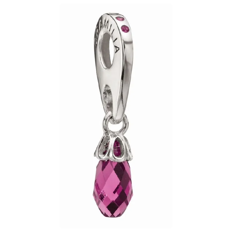 Leaf design engagement rings-Silver hanging charm - Fuchsia briolette