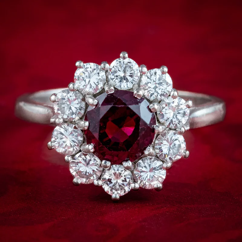 Matte band rings-Vintage Ruby Diamond Daisy Cluster Ring 1ct Ruby