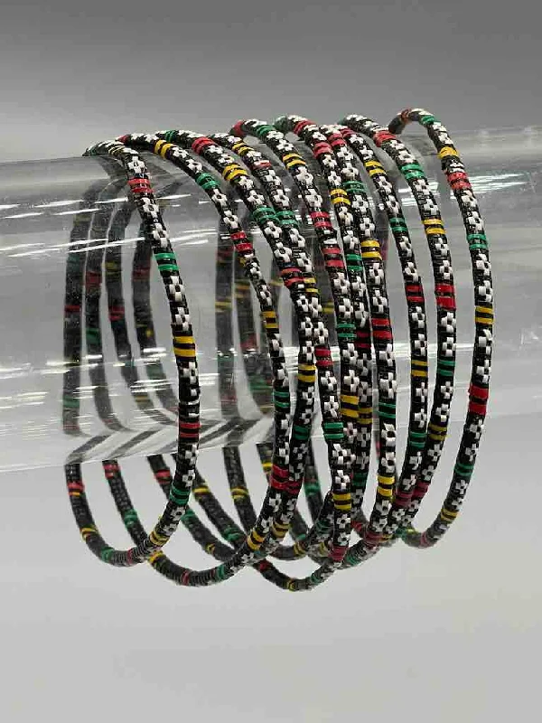 Polished bead bangles-Narrowest Finest Design Recycled Plastic Bracelet - Black & White