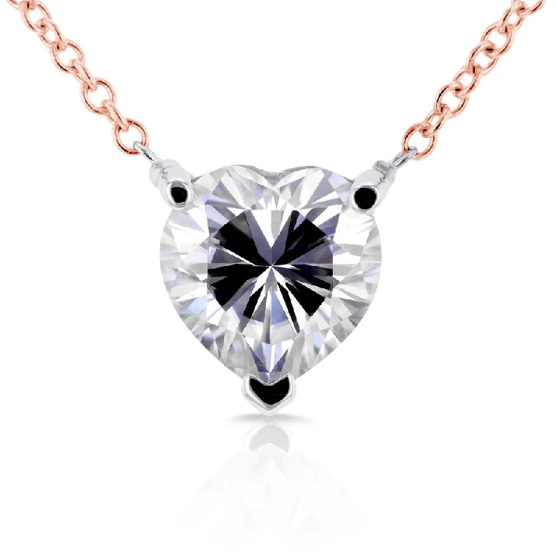 Annello by Kobelli 14k Rose and White Gold 1 Carat Heart Shape Moissanite (GH) Solitaire Necklace