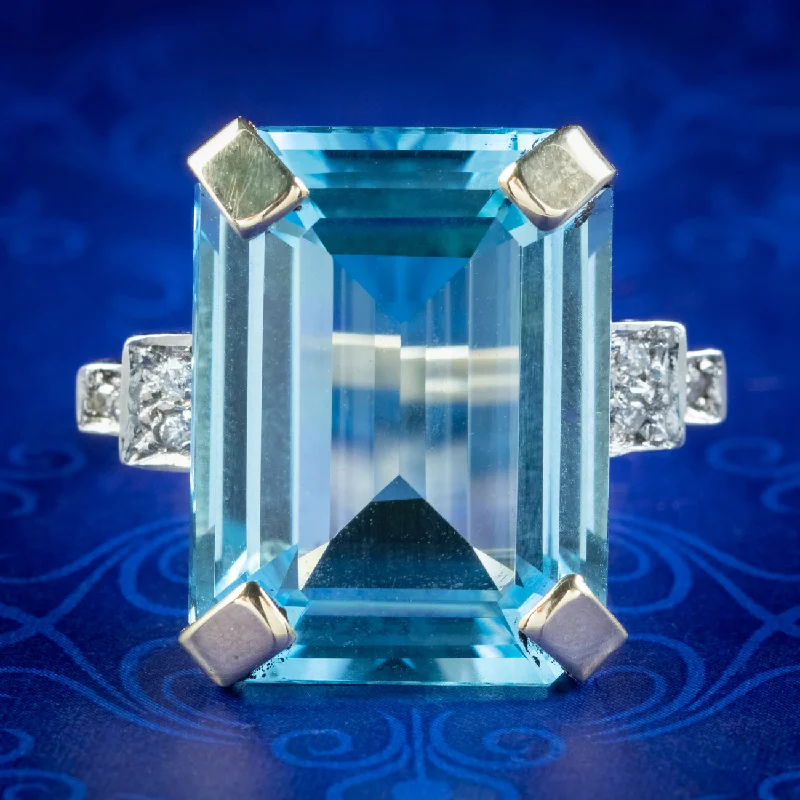 Emerald cut rings-Art Deco Style Blue Topaz Diamond Cocktail Ring 26ct Topaz