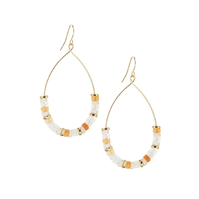 Light clay earrings-semi precious stone with gold disc teardrop earring