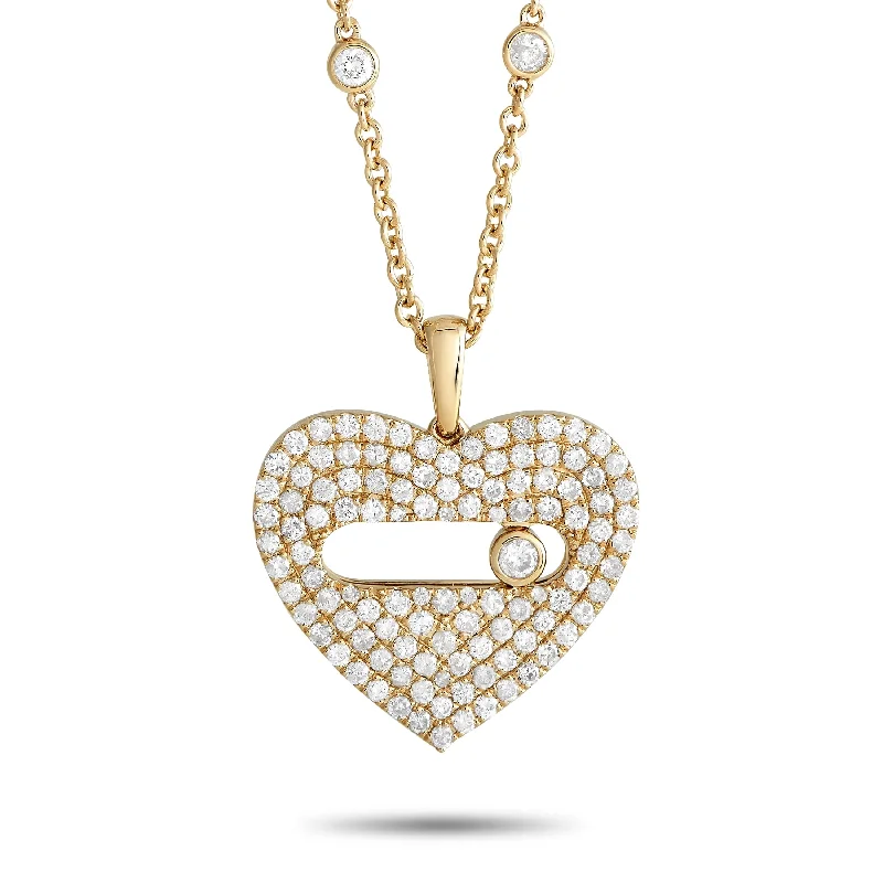 Yellow Gold 2.10ct Diamond Pav Heart Necklace PN15247-Y Length 15 Inch