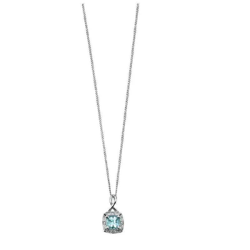 Halo pearl engagement rings-9ct White Gold Aquamarine & Diamond Halo Cluster Pendant