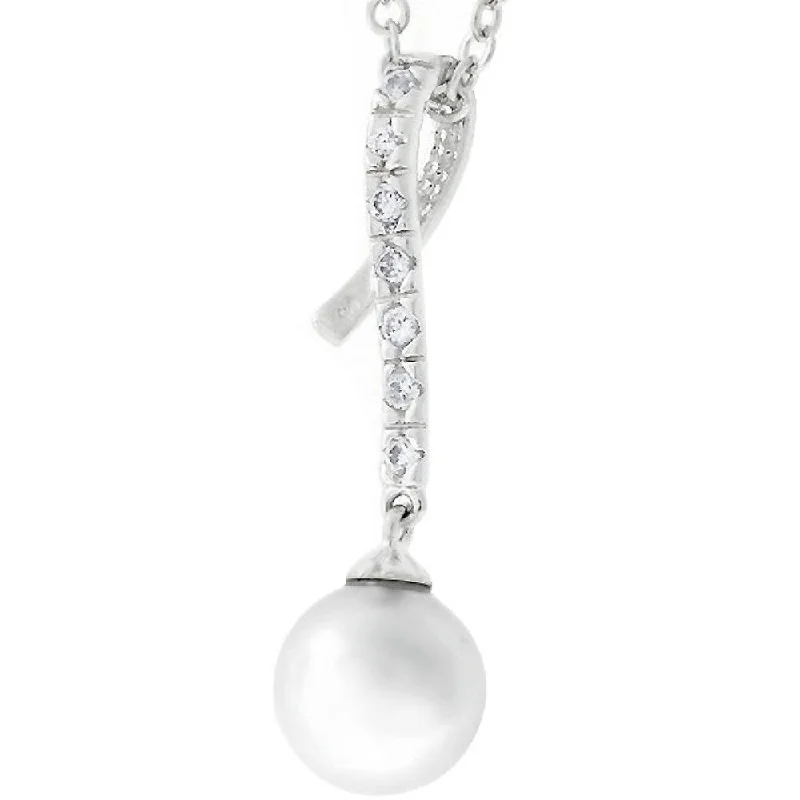 Rhodium-Plated Pearl Pendant Necklace for Daily Wear - 29 Mm L X 8 Mm W X 8 Mm H