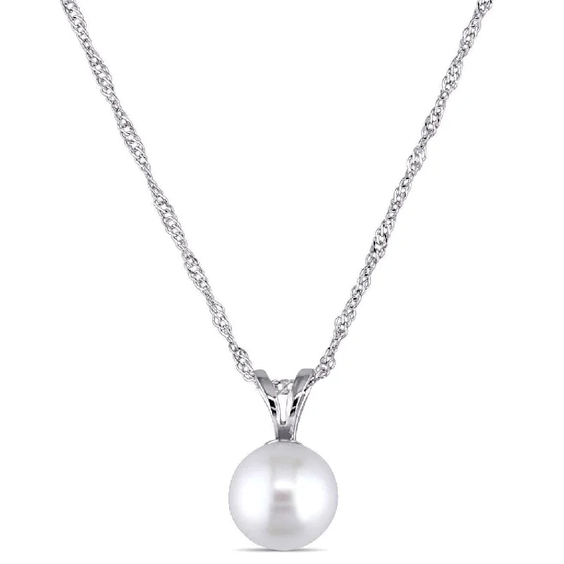 Miadora 14k White Gold Cultured Freshwater Pearl Drop Necklace (6.5-7mm)