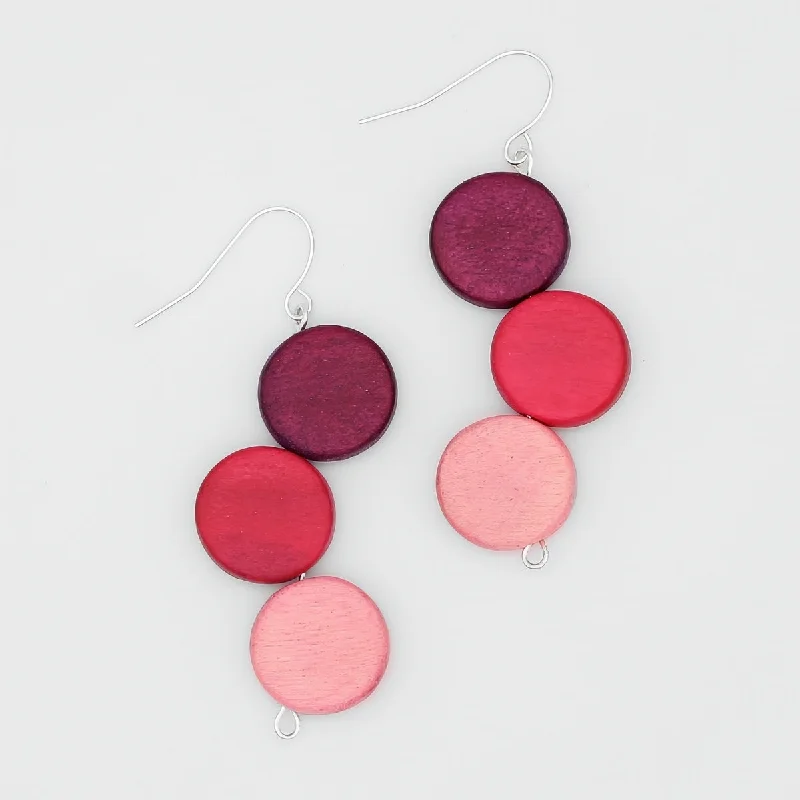 Flat badge earrings-Fuchsia Triple Stacked Earring