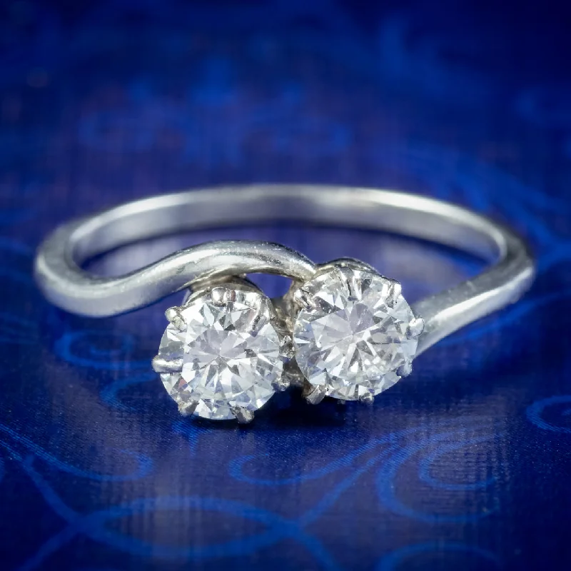 Fine thread rings-Antique Edwardian Diamond Toi Et Moi Twist Ring 1ct Of Diamond