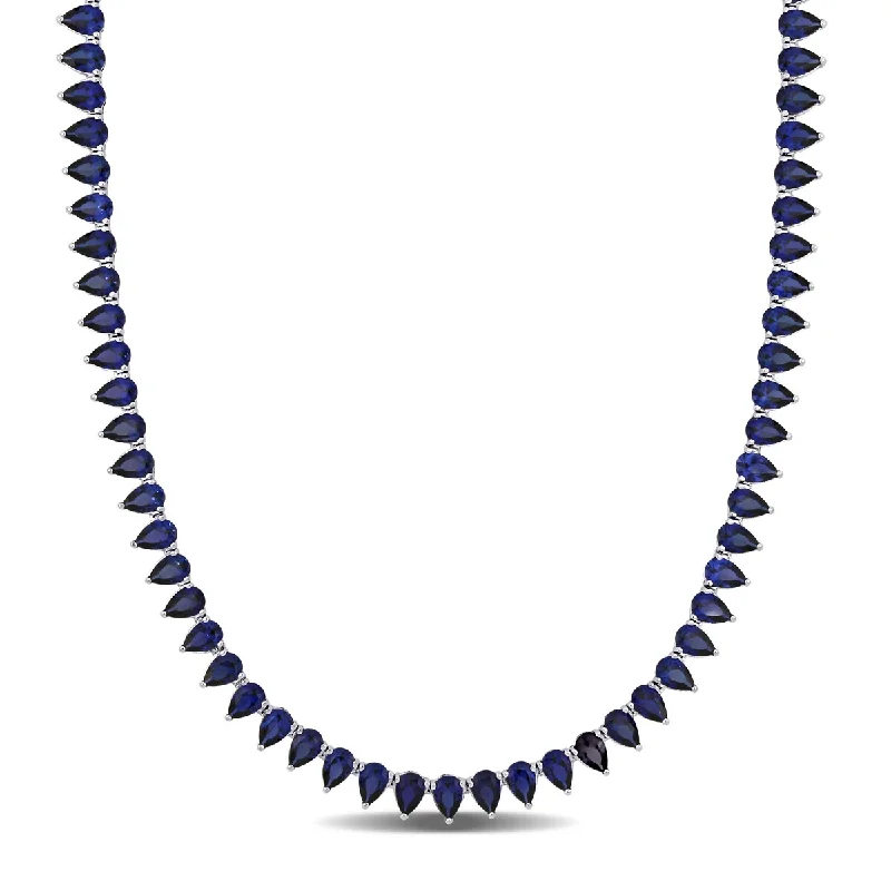 Miadora 44 1/2ct TGW Created Blue Sapphire Tennis Necklace in Sterling Silver