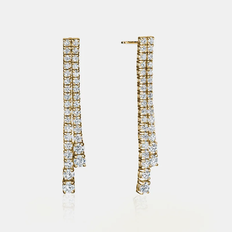 Glittering crystal earrings-Graduated Diamond Double Tennis Earrings