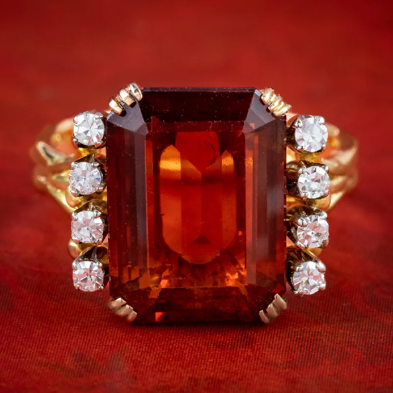 Bead row rings-Vintage Citrine Diamond Ring 7ct Citrine Circa 1960