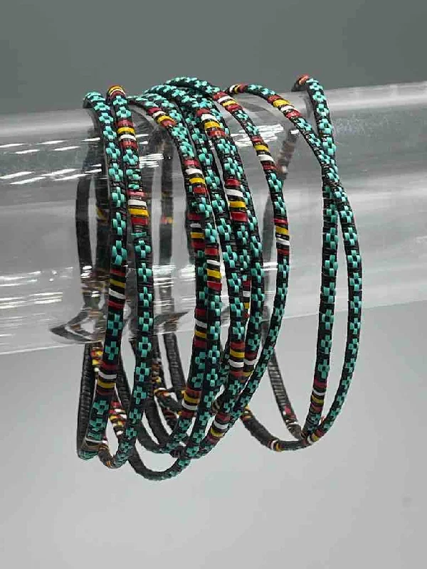 Tiny dot bangles-Narrowest Finest Design Recycled Plastic Bracelet - Turquoise