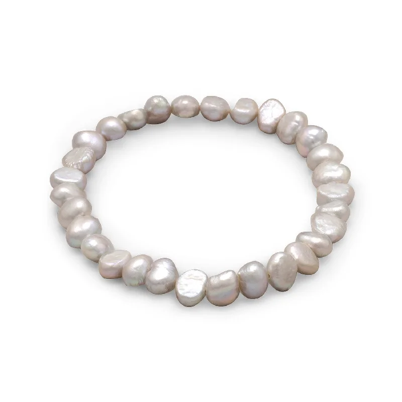 Chunky gem bangles-Silver Cultured Freshwater Pearl Stretch Bracelet