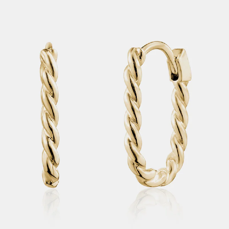 Sleek hoop earrings-Twisted Rectangular Huggies