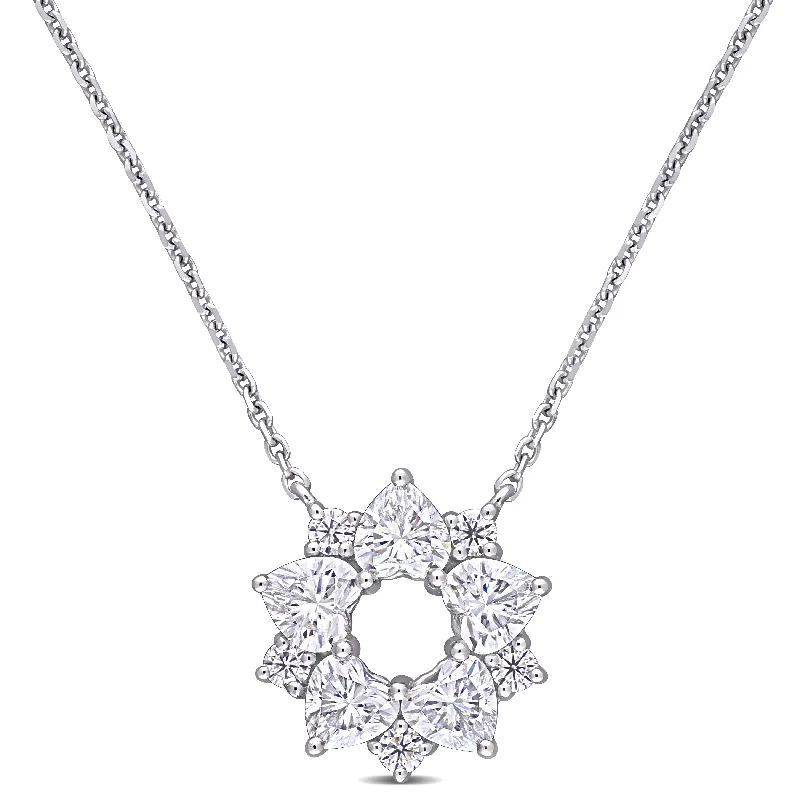 Miadora 1 3/8ct DEW Heart-cut Moissanite Floral Station Necklace in 14k White Gold - 13.3 mm x 17 in x 12.6 mm