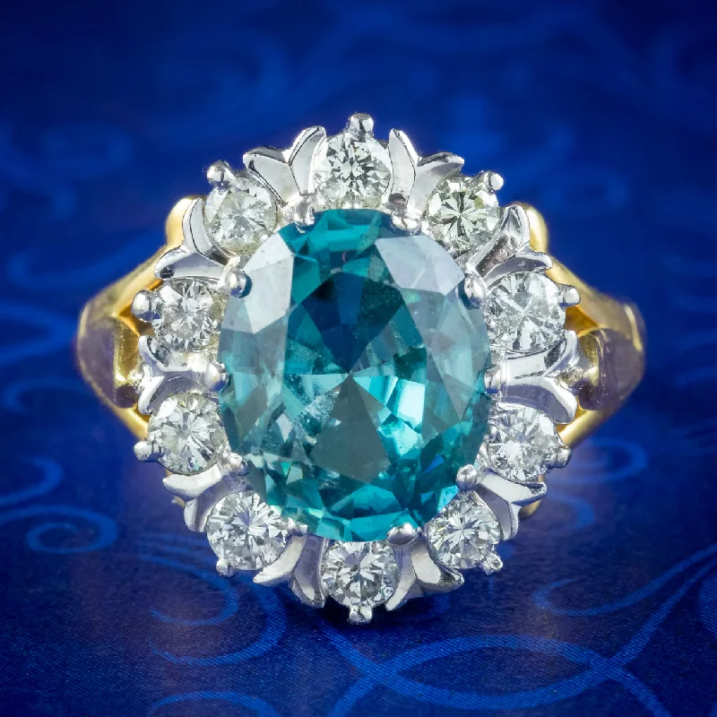 Stellar stone rings-Vintage Blue Zircon Diamond Cluster Ring 3ct Zircon