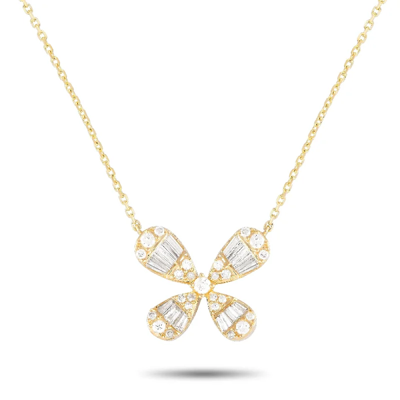 Yellow Gold 0.75ct Diamond Four Petal Flower Necklace PN15415-Y Length 16 Inch