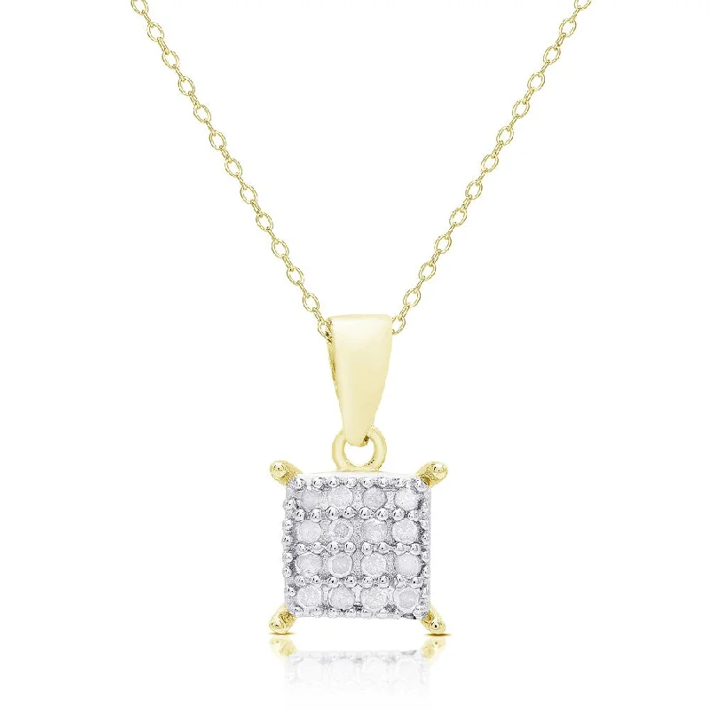 Finesque Sterling Silver or Gold Over Silver Diamond Accent Square Necklace