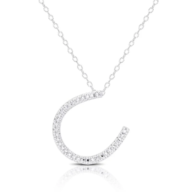 Finesque Silver Overlay Diamond Accent Lucky Horse Shoe Necklace