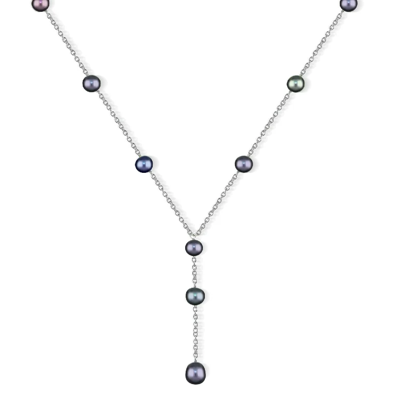 DaVonna Sterling Silver Black Freshwater Pearl Necklace (7-7.5 mm)