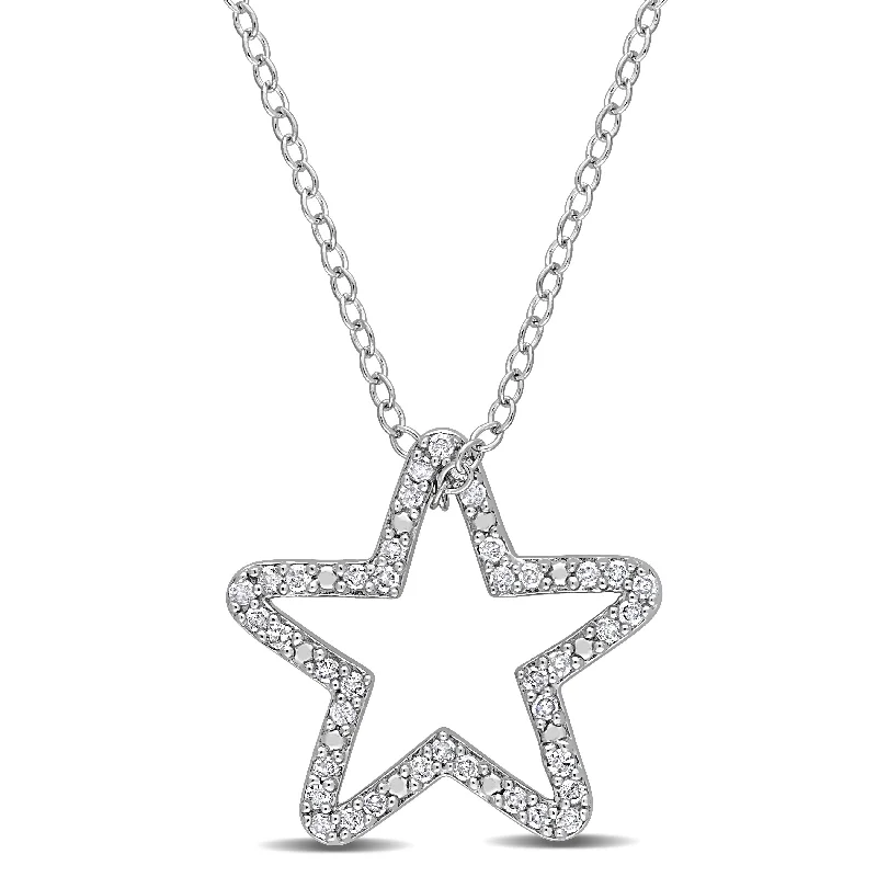 Miadora 1/5ct TDW Diamond Star Necklace in Sterling Silver