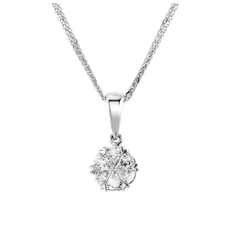 Satin finish engagement rings-18ct White Gold Pear Cut Diamond Cluster Pendant & Chain