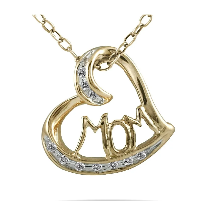 Marquee 14k Gold 1/8ct TDW Diamond Heart 'Mom' Necklace