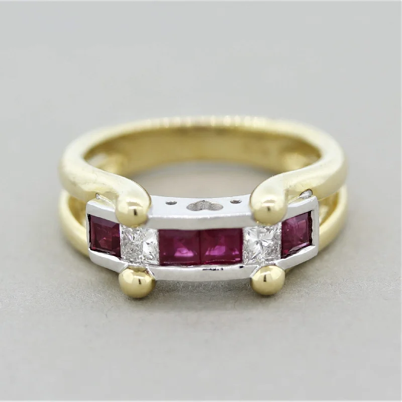 New moon rings-Ruby Diamond Gold & Platinum “Love” Ring