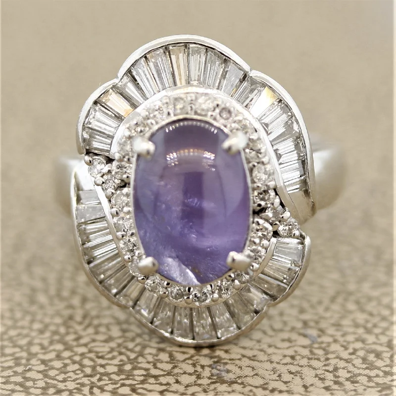 Whimsical rings-Purple Star Sapphire Diamond Platinum Ring