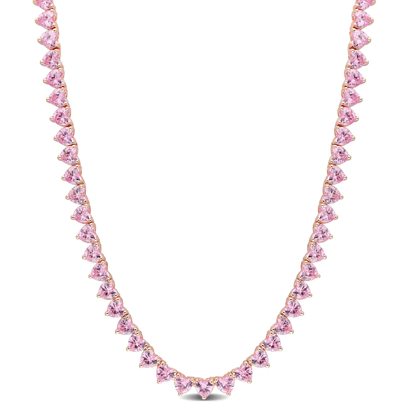 Miadora Created Pink Sapphire Heart Necklace in Rose Plated Sterling Silver