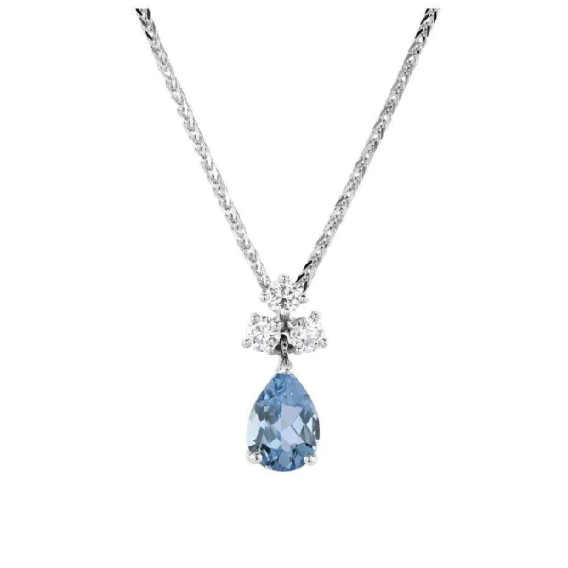 Oval gem engagement rings-18ct White Gold Pear Cut Aquamarine & Diamond Pendant & Chain