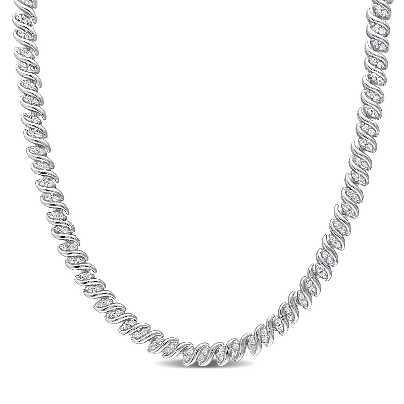 Miadora Sterling Silver 2ct TDW Diamond S-link Tennis Necklace