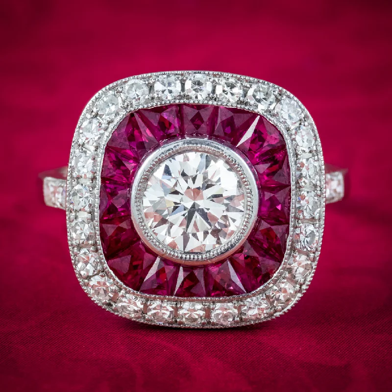 Multi-stone rings-Art Deco Style Diamond Ruby Target Cluster Ring 2.5ct Of Diamond