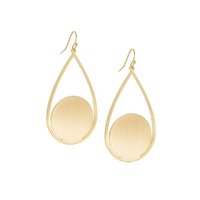 Bold cross earrings-brushed metal disc teardrop earring