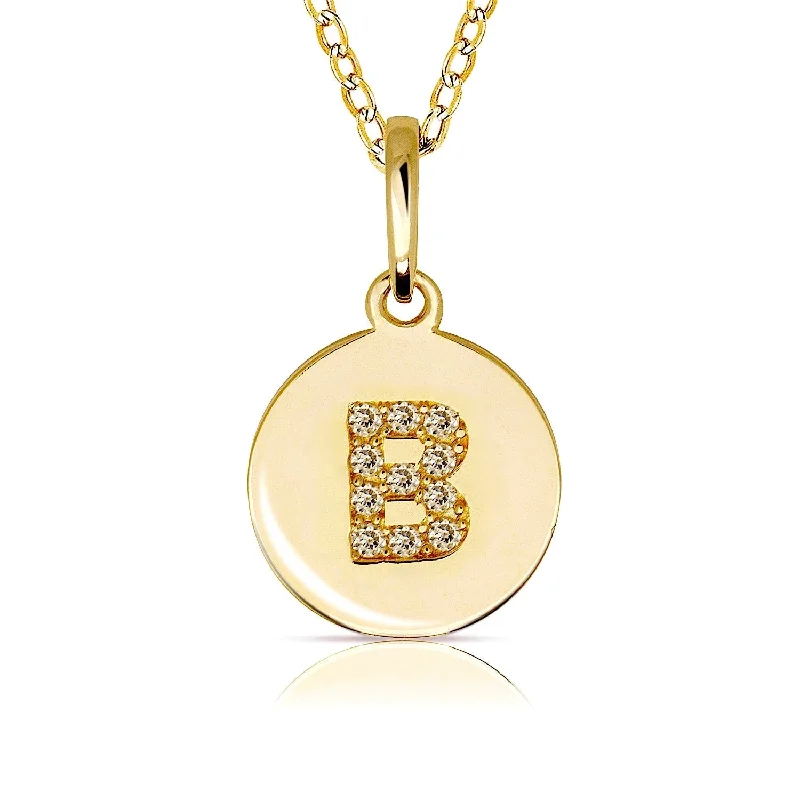 Curata Solid 14k Small Yellow Gold Cubic Zirconia Initial Monogram Disc Circle Pendant Necklace (10mm) - Orange