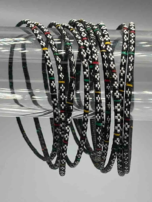 Spirit charm bangles-Narrowest Finest Design Recycled Plastic Bracelet - Black & White