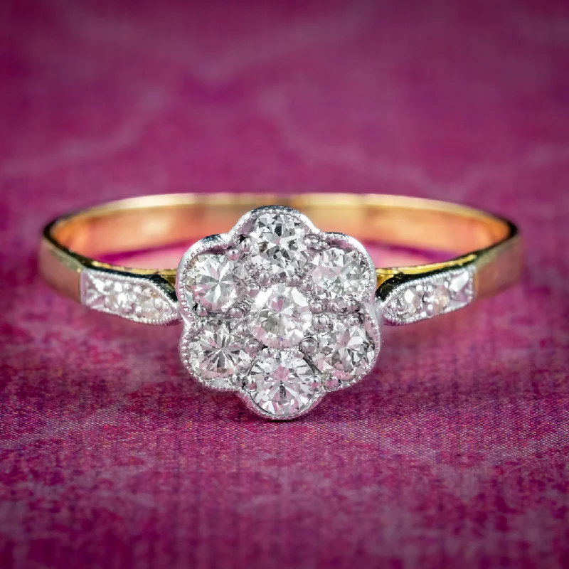 Solid gem rings-Edwardian Style Diamond Daisy Cluster Ring 0.70ct Of Diamond