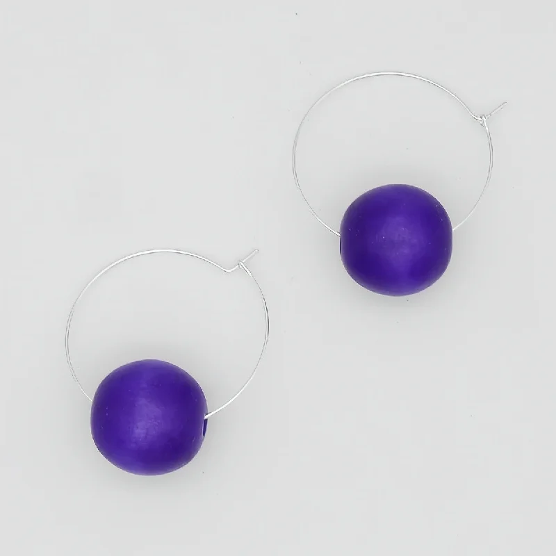 Bead weave earrings-Bright Purple Ball Hoop Dangle Earring