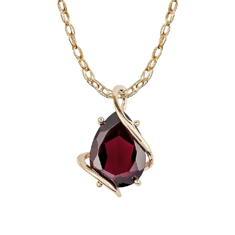 Viducci 10k Yellow Gold Genuine Pear-shape Garnet Tear-Drop Pendant Necklace