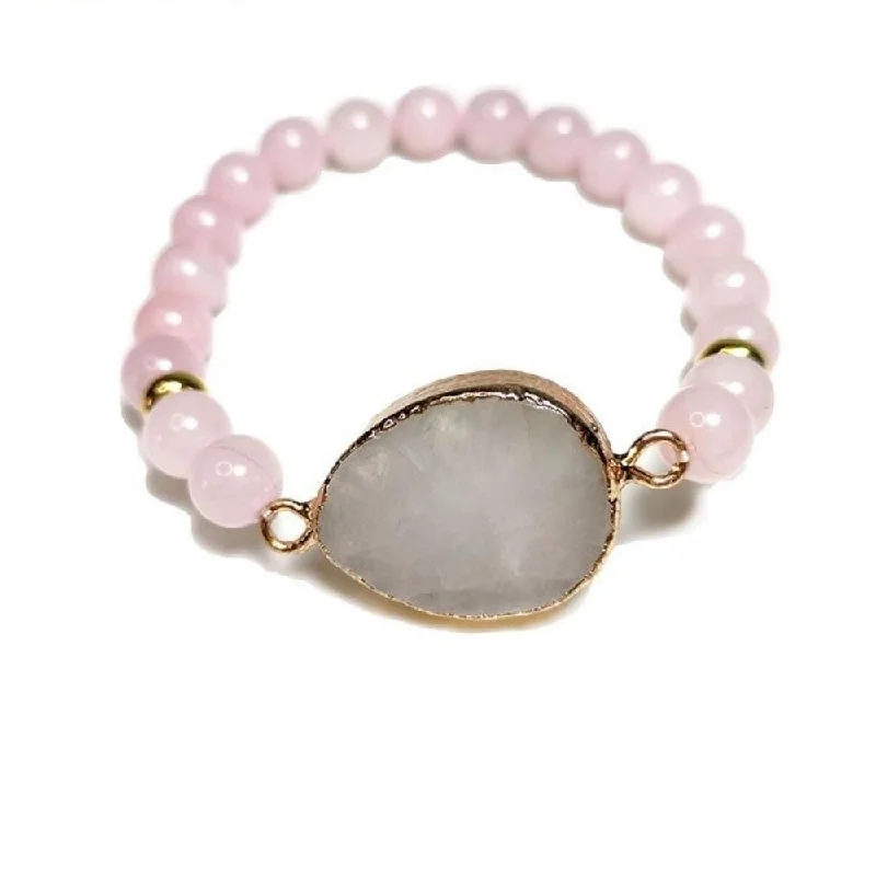 Nine-link bangles-Pink Crystal Quartz Beaded Bracelet