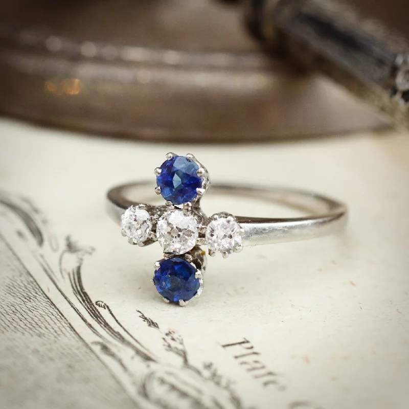 Elegant design rings-Uniquely Created Beautiful Antique Sapphire and Diamond Dress Ring