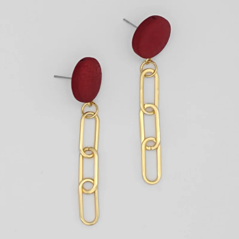 Trekker feather earrings-Red Gold Link Dangle Earring