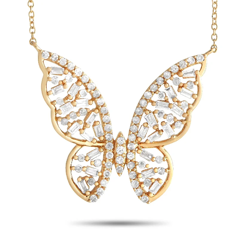 Yellow Gold 0.60ct Diamond Butterfly Necklace MF01-031224 Length 15 Inch