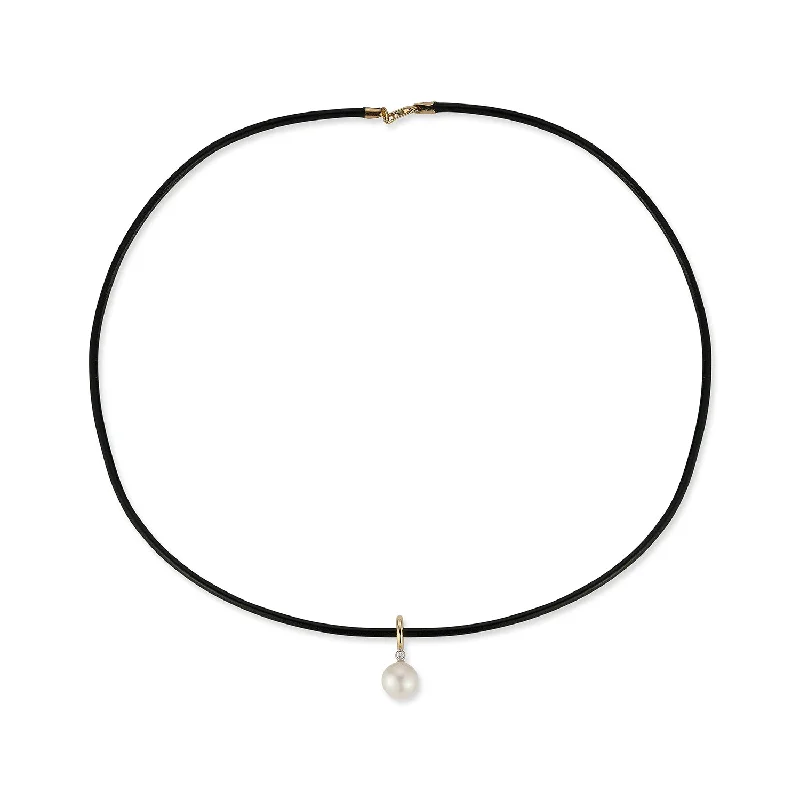 14kt Diamond Pearl Dot on Leather Cord Necklace