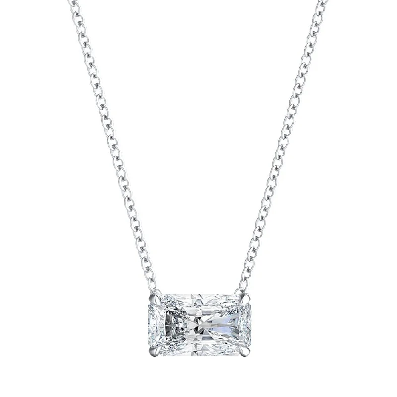 Auriya 14K Gold Lab Grown Radiant Diamond Floating East-West Solitaire Necklace 0.25 to 5.00 ct. tw. (F-G VS)