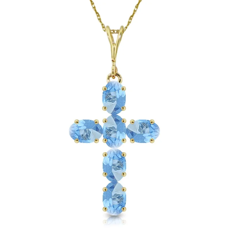 1.5 Carat 14K Solid Gold Cross Gemstone Necklace Natural Blue Topaz