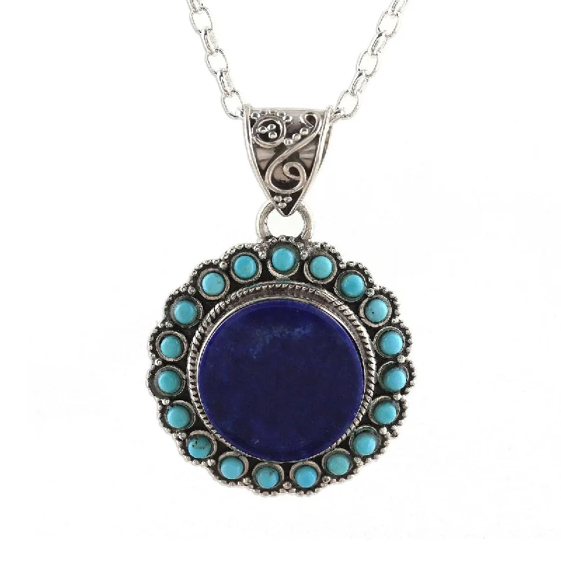 NOVICA Glamorous Bloom, Lapis lazuli pendant necklace