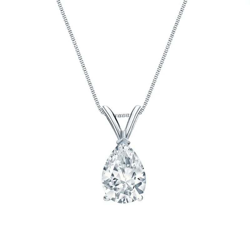 Auriya 18-karat Gold 2.00ctw Pear Solitaire Lab Grown Diamond Necklace V-End (H-I VS) Prong - 2