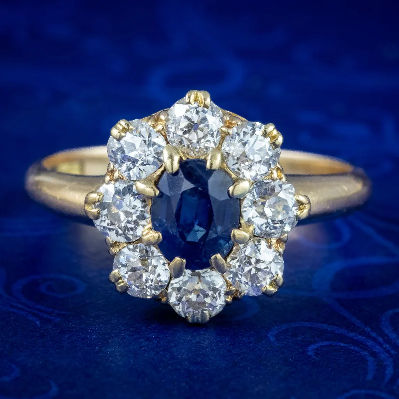 Woven charm rings-Antique Victorian Sapphire Diamond Cluster Ring 0.60ct Sapphire