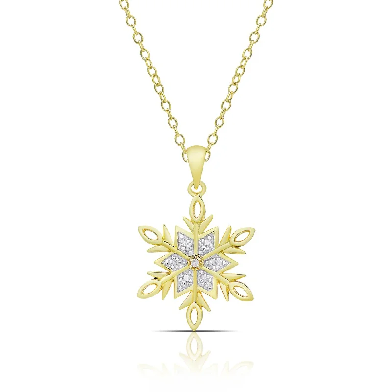 Finesque Gold over Sterling Silver Diamond Accent Snowflake Necklace (I-J, I2-I3)